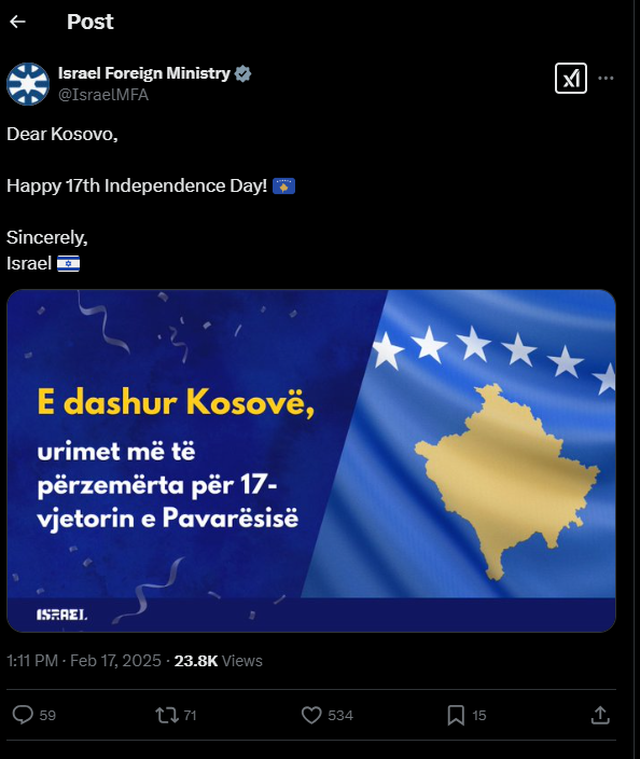 Pavar Sia E Kosov S Izraeli E Uron N Gjuh N Shqipe Kosova Bota